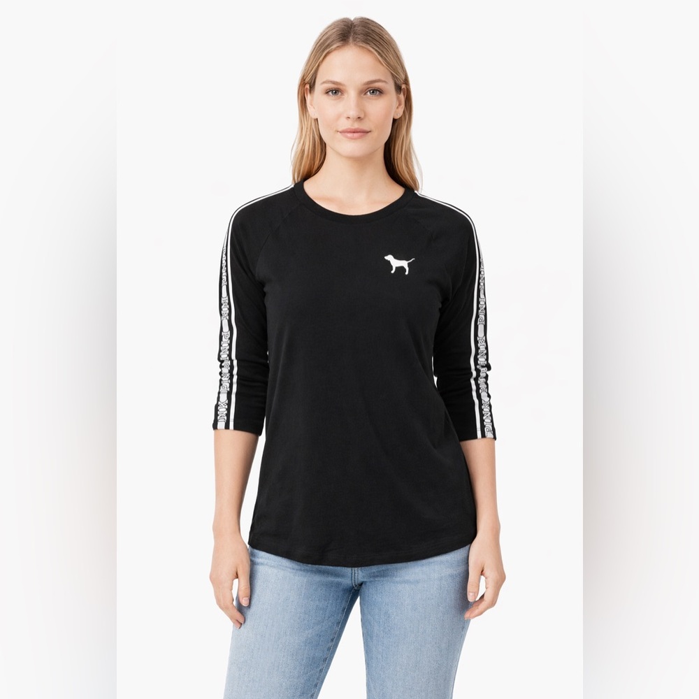 Victoria’s Secret PINK Black Ringer Logo Top Size Small
